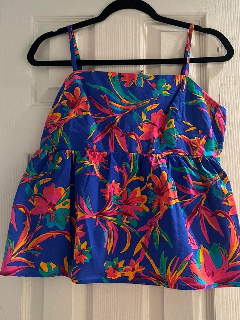 J. Crew Blue Floral-Accent Spaghetti Strap Top
